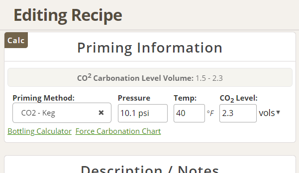 Keg Carbonation Chart